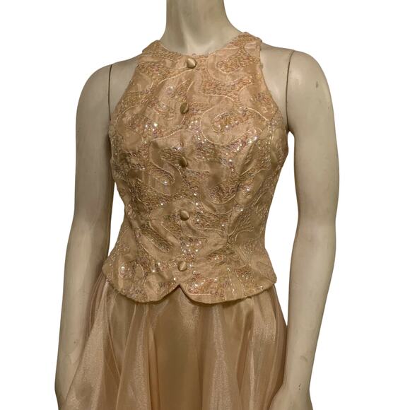 Vintage 90s Faviana Cocktail Dress / Prom Gown Sz 3/4 Gold Sequined - Picture 6 of 11